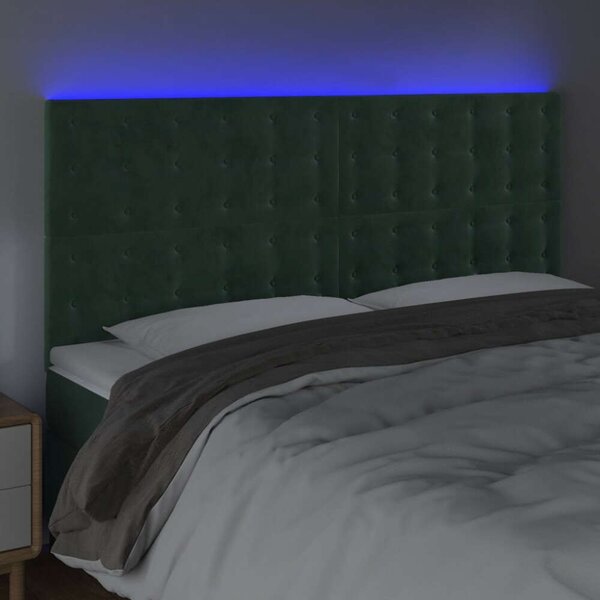 VidaXL sötétzöld bársony LED-es fejtámla 160x5x118/128 cm