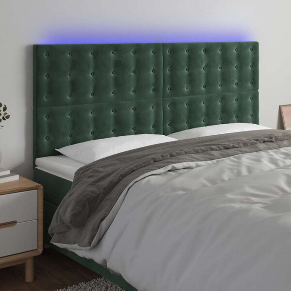VidaXL sötétzöld bársony LED-es fejtámla 160x5x118/128 cm