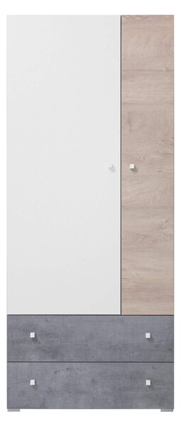 FABIO S3 ruhásszekrény Szín: Fehér / beton / tölgy