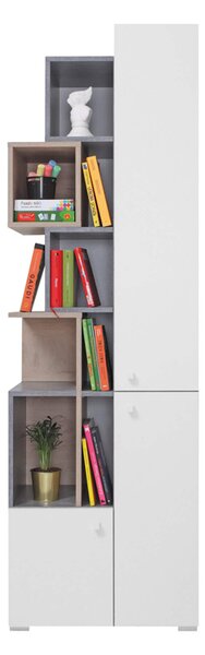 FABIO S4 polcos szekrény Szín: Fehér / beton / tölgy
