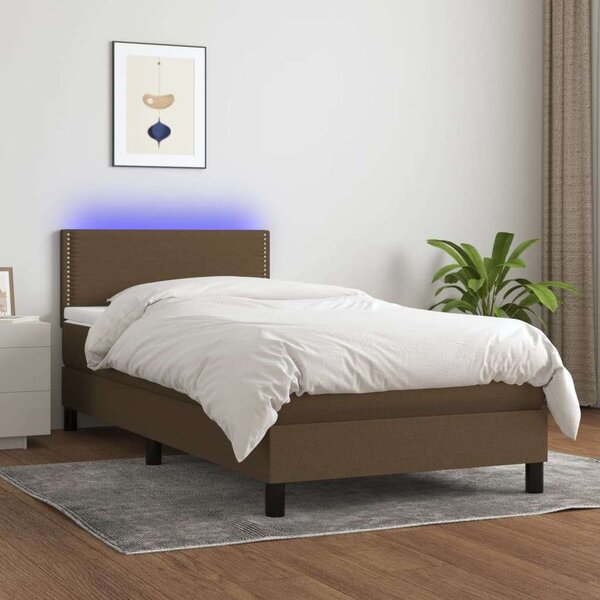 LED-es Barna Szövet Ágy Matraccal - 100x200 cm