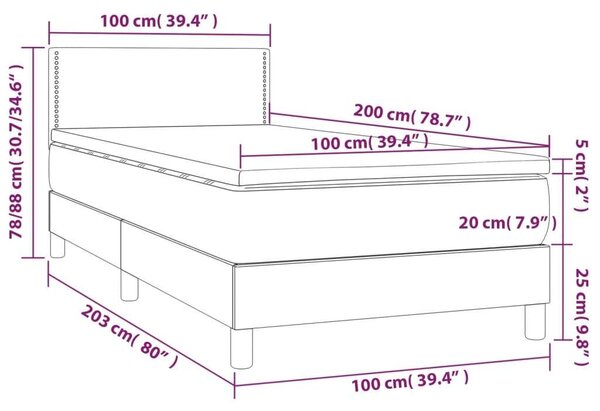 VIDAXL Ágy - Rugós - Szövet - Sötétszürke - 100x200 cm