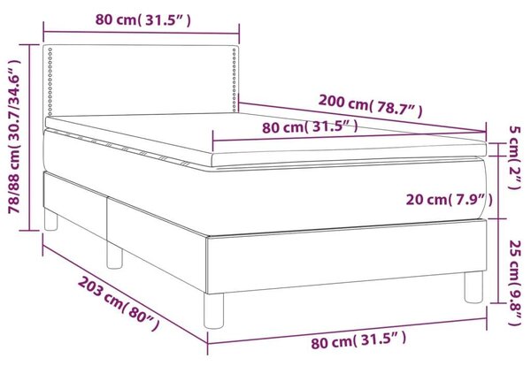 Ágy 80x200 cm - Sötétszürke Szövet - LED Világítással