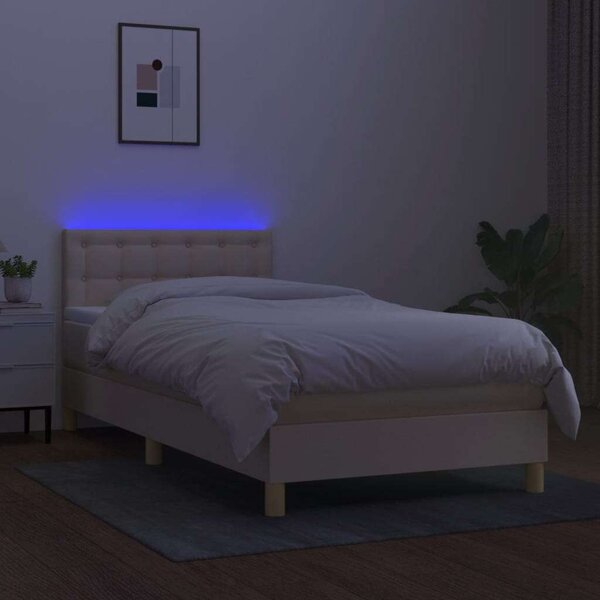 Ágy 90x200 cm - Krémszínű Szövet - LED Világítással