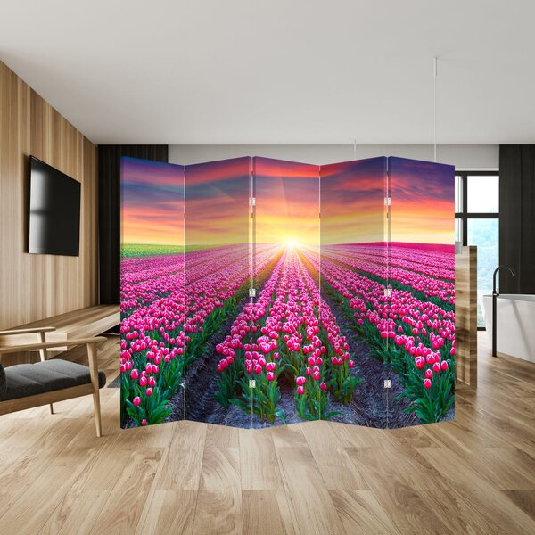 Paraván - Tulipán mező és a nap (210x170 cm)