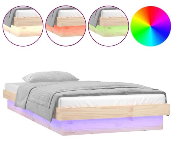 Tömör fa ágykeret led-ekkel 75 x 190 cm (2ft6 small single)