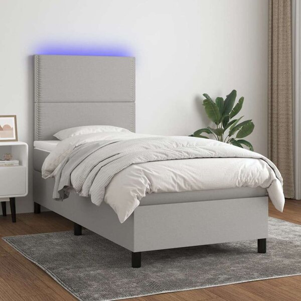 LED-es Rugós Ágy - 100x200 cm - Világosszürke
