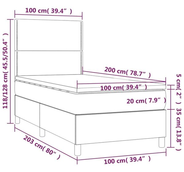 LED-es Rugós Ágy - 100x200 cm - Világosszürke