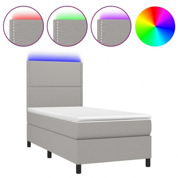 LED-es Rugós Ágy - 100x200 cm - Világosszürke