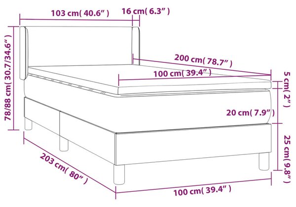 VidaXL kék szövet rugós ágy matraccal 100 x 200 cm