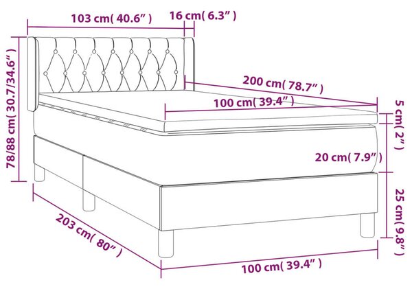 Modern Szövet Ágy Matraccal - 100x200 cm - Sötétszürke