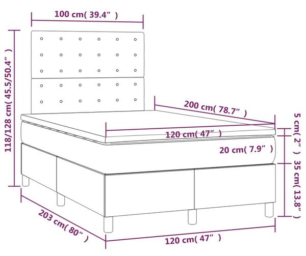VIDAXL Ágy - Zsebrugós Matraccal - 120x200 cm - Sötétszürke