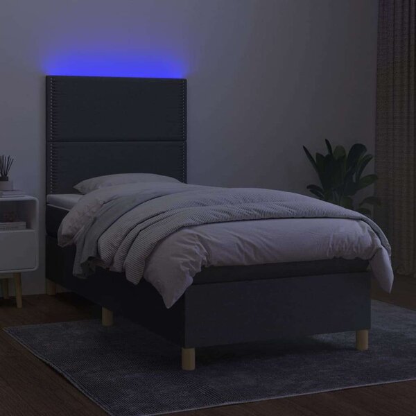 LED-es Ágy - Sötétszürke Szövet - 100x200 cm