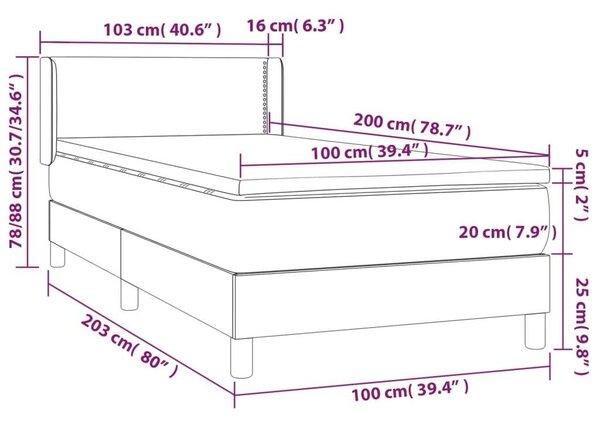 Fekete szövet rugós ágy matraccal 100 x 200 cm