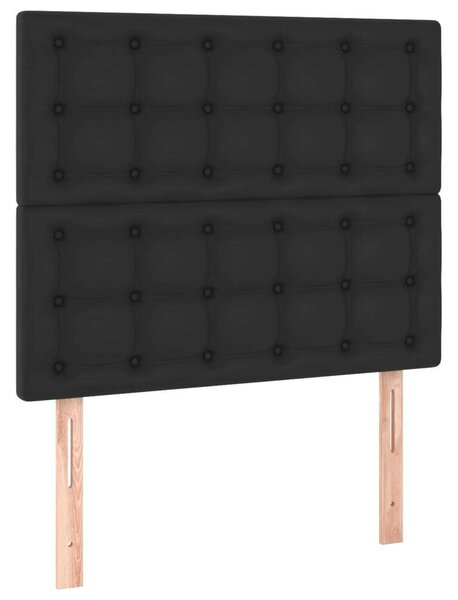 Műbőr Ágy Matraccal - 100x200 cm - Fekete