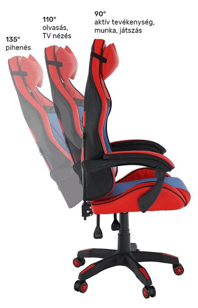 KONDELA Irodai/gamer szék, kék/piros, SPIDEX NEW