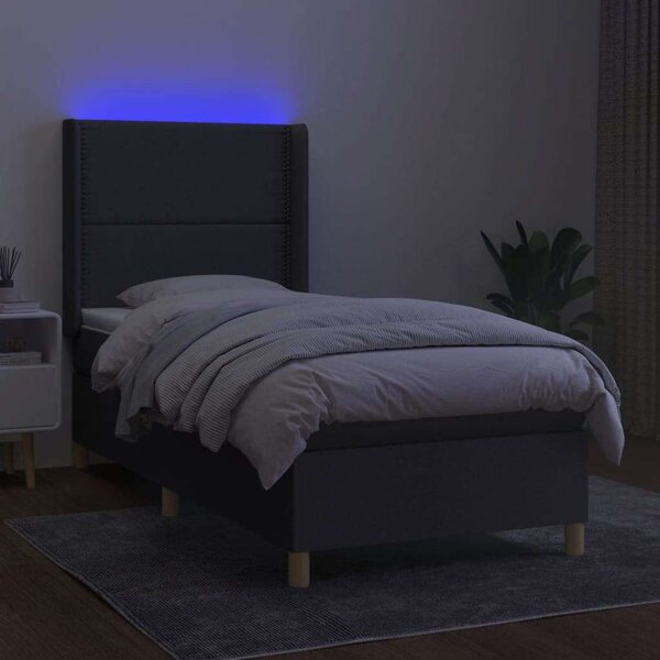 Ágy 100x200 cm - Sötétszürke Szövet - LED Világítással