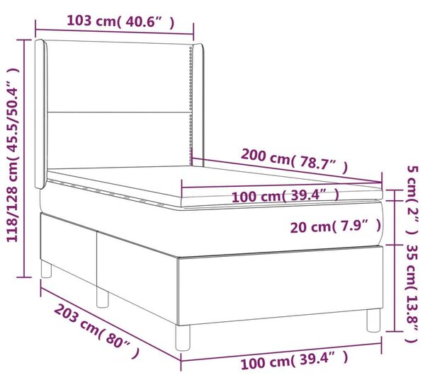 Ágy 100x200 cm - Sötétszürke Szövet - LED Világítással