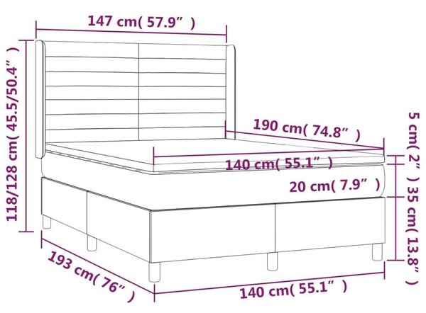 VidaXL LED-es Bársony Ágy - 140x190 cm