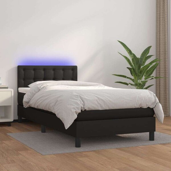 VidaXL - Fekete Műbőr Ágy - Rugós Matraccal és LED-del - 100x200 cm