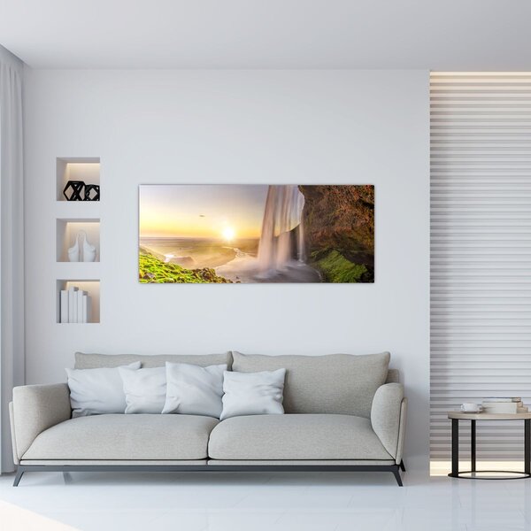 Kép - Seljalandsfoss a barlang mögül (120x50 cm)