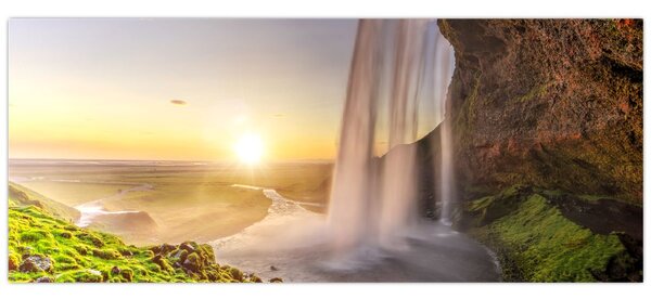 Kép - Seljalandsfoss a barlang mögül (120x50 cm)