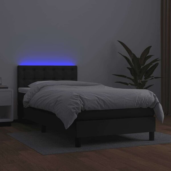 VidaXL - Fekete Műbőr Ágy - Rugós Matraccal és LED-del - 100x200 cm