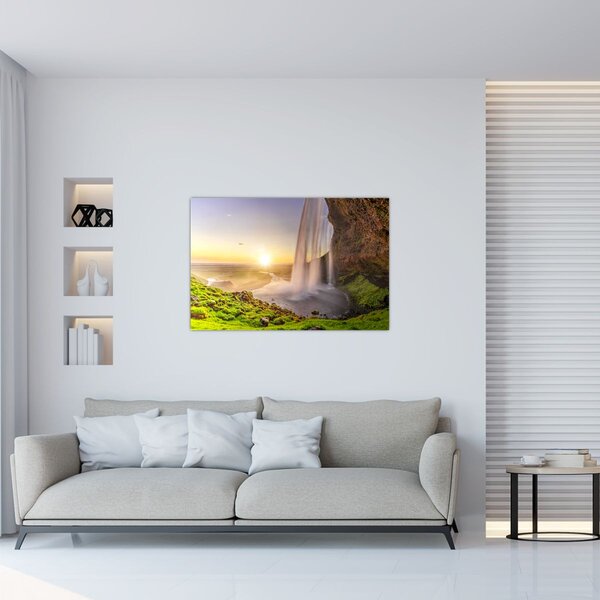 Kép - Seljalandsfoss a barlang mögül (90x60 cm)