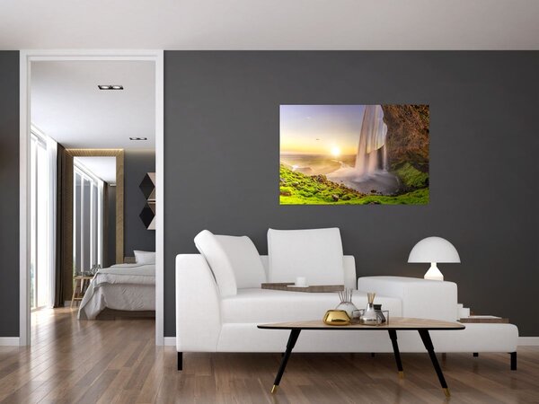 Kép - Seljalandsfoss a barlang mögül (90x60 cm)