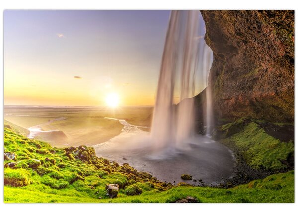 Kép - Seljalandsfoss a barlang mögül (90x60 cm)