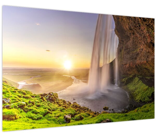 Kép - Seljalandsfoss a barlang mögül (90x60 cm)