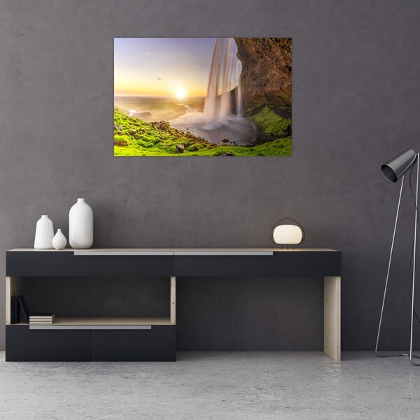 Kép - Seljalandsfoss a barlang mögül (90x60 cm)
