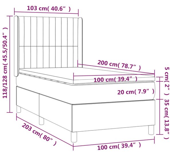 VIDAXL LED-es Bársony Ágy - 100x200 cm