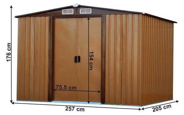 KONDELA Pléh kerti szerszámos ház, világosbarna/sötétbarna, 2,6x2m, HAMAL TYP 2