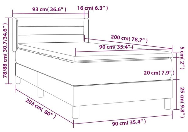 VIDAXL - Ágy - Szövet - 90x200 cm