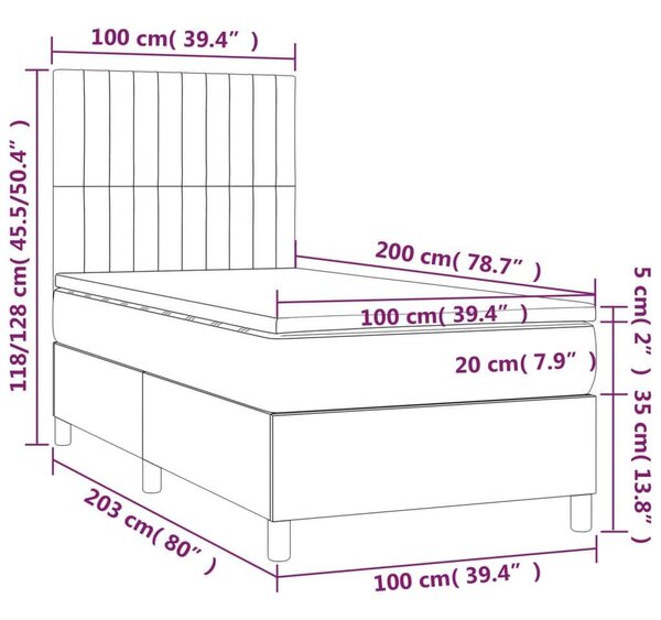 VidaXL Ágy Matraccal - Sötétszürke Szövet - 100x200 cm