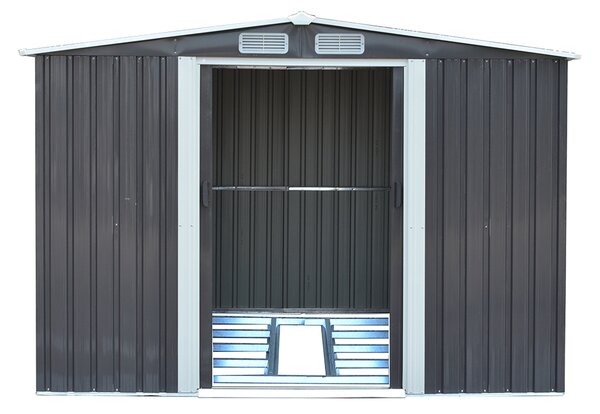 KONDELA Pléh kerti szerszámos ház, szürke/fehér, 2,6x3,1m, HAMAL TYP 3