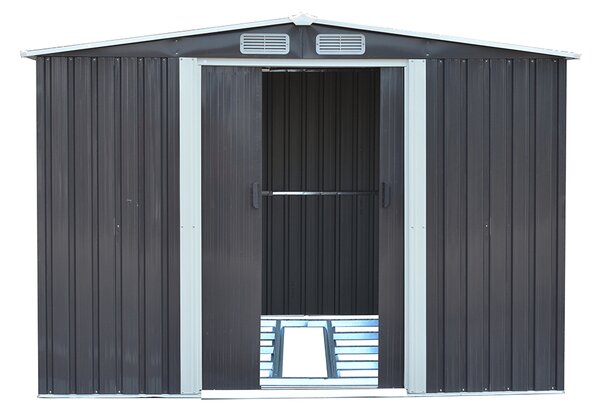 KONDELA Pléh kerti szerszámos ház, szürke/fehér, 2,6x3,1m, HAMAL TYP 3
