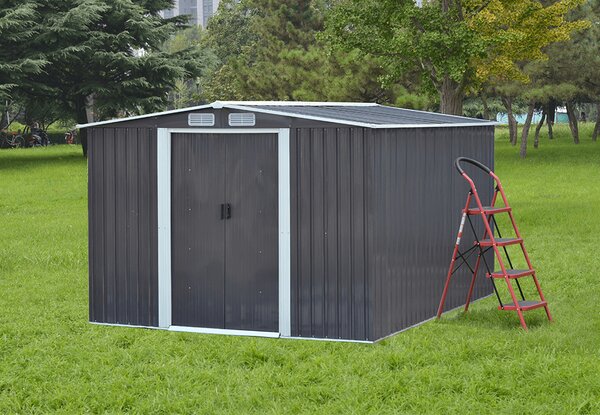 KONDELA Pléh kerti szerszámos ház, szürke/fehér, 2,6x3,1m, HAMAL TYP 3