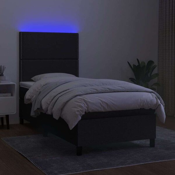 LED-es Ágy - Fekete Szövet - 90x200 cm