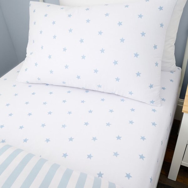 Fehér-kék gumis egyszemélyes pamut gyerek lepedő 90x190 cm Mini Star & Stripes – Bianca