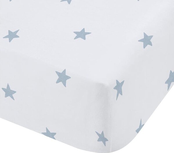 Fehér-kék gumis egyszemélyes pamut gyerek lepedő 90x190 cm Mini Star & Stripes – Bianca