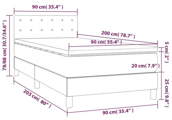 LED-es Barna Szövet Ágy Matraccal - 90x200 cm
