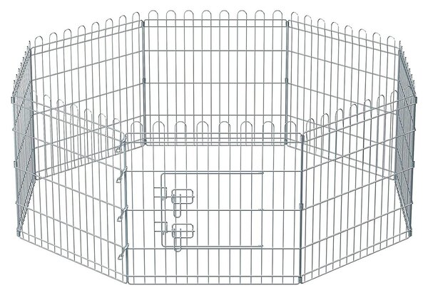 Kutya kennel, kutyaketrec, 61 cm magas, összecsukható kifutó 8 paneles, ezüst
