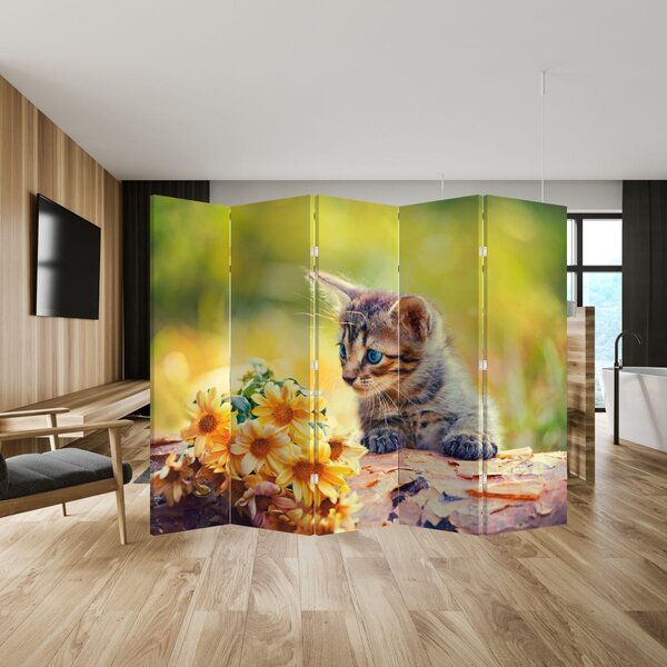 Paraván - Macska ahogy a virágot nézi (210x170 cm)