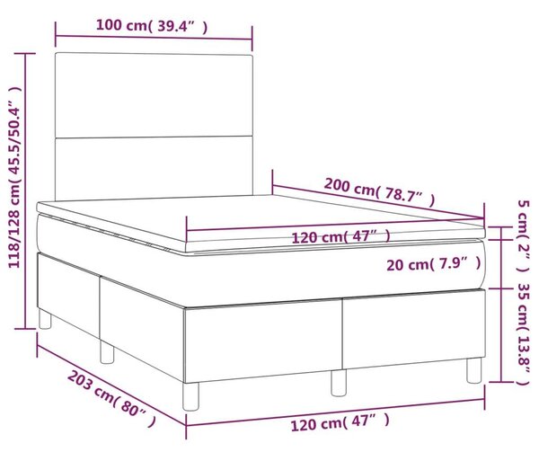 VIDAXL - Bársony Ágy LED-del - 120x200 cm