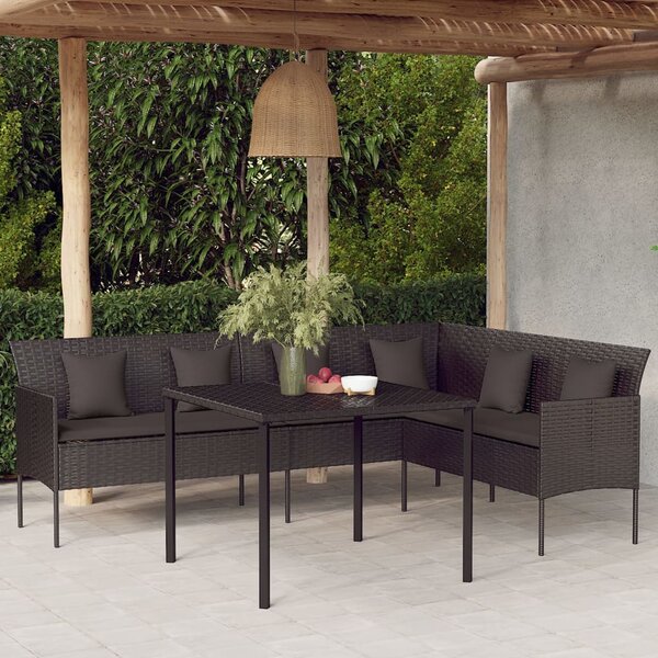 VidaXL L-alakú fekete polyrattan kerti kanapé párnákkal