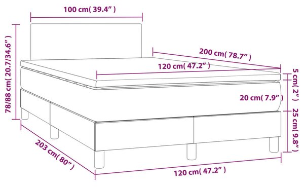 Sötétbarna szövet rugós ágy matraccal 120 x 200 cm