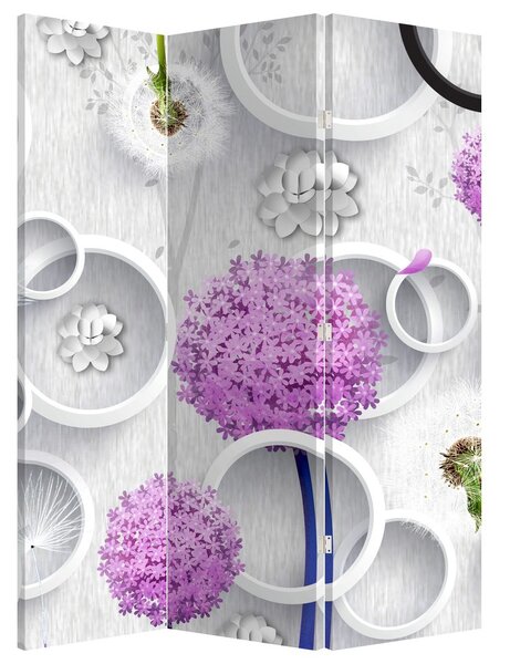 Paraván - 3D absztrakció körökkel és virágokkal (126x170 cm)