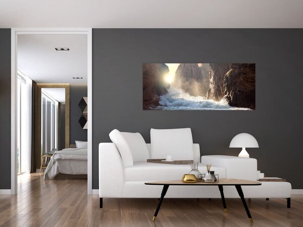 Kép - Az óceán sziklái és hullámai (120x50 cm)